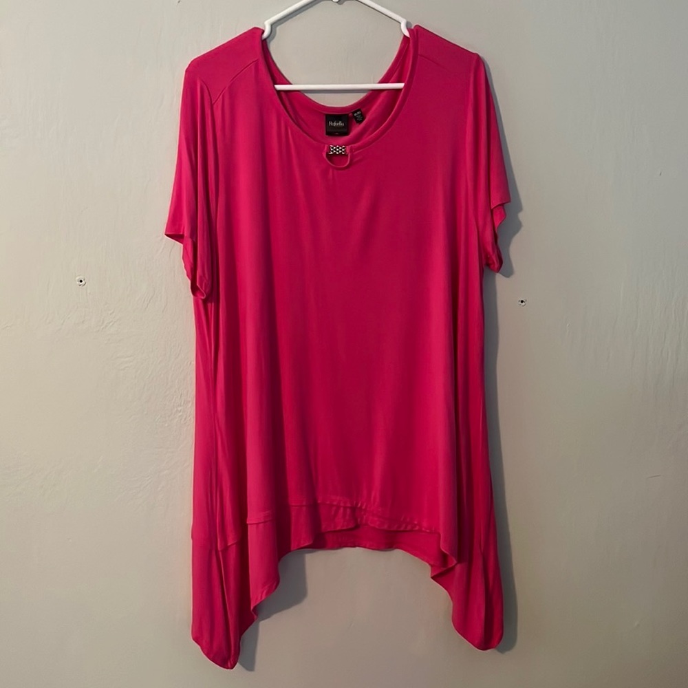 Rafaella Bright Pink Short Sleeve Asymmetric Hem Top - Picture 4 of 10